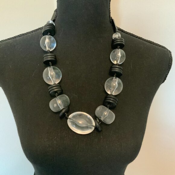 Chico's NWT Black Clear Beaded Lucite Bib Necklace - Picture 3 of 8